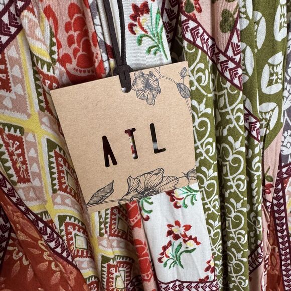 ATL The Label Dress Gypsiana ruffle ladies M Pink Boho Patchwork Maxi Rayon - Picture 11 of 15